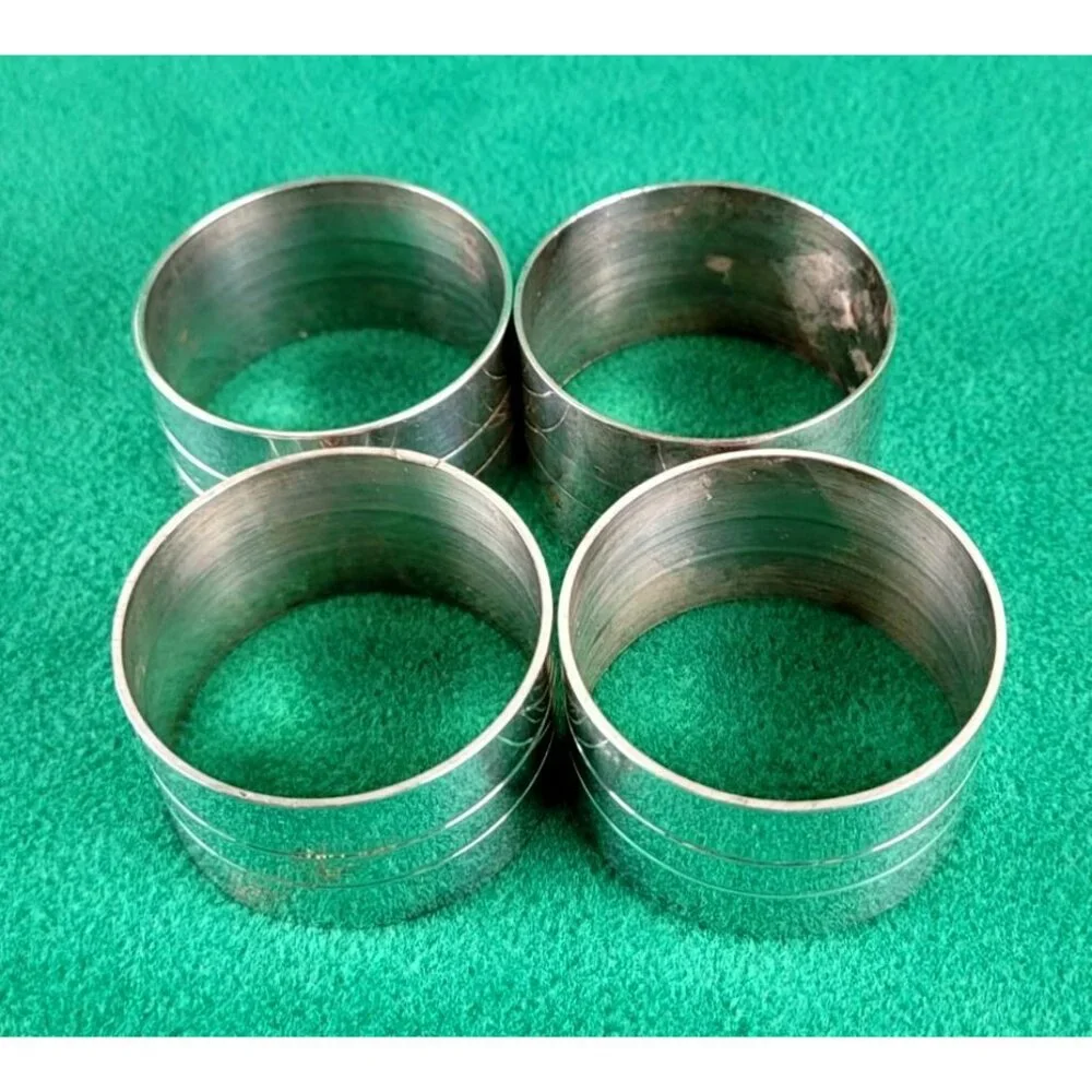 Silver Napkin Rings Set of 4 Steel with Banded Design Holiday Table JH1398